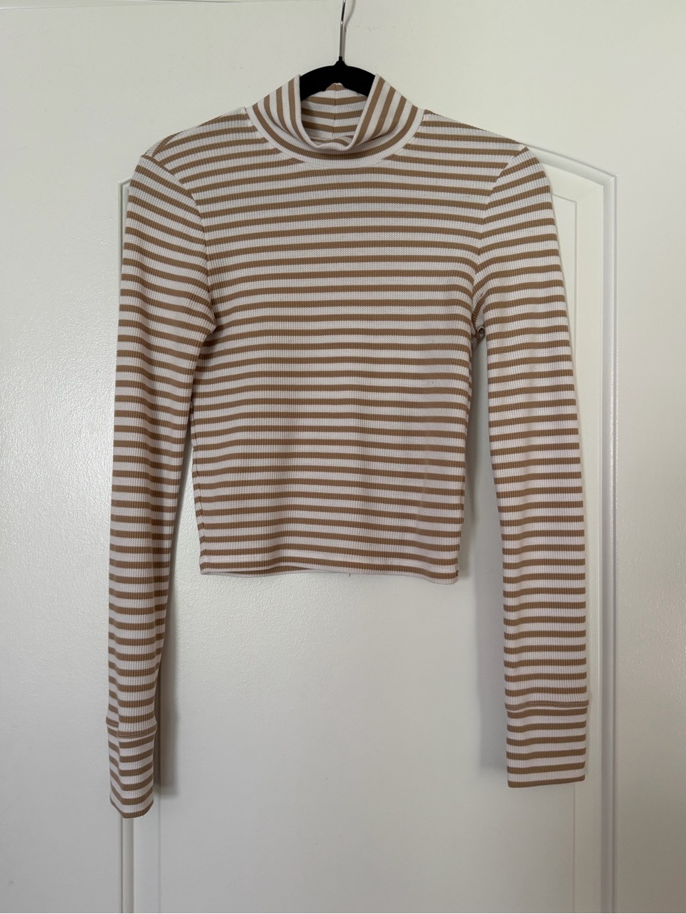American Eagle Outfitters Striped Cropped Mock Neck Long Sleeve Top